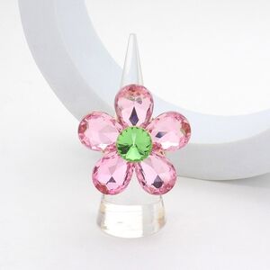 Pink and Green Cluster Crystal Stretch Flower Ring
